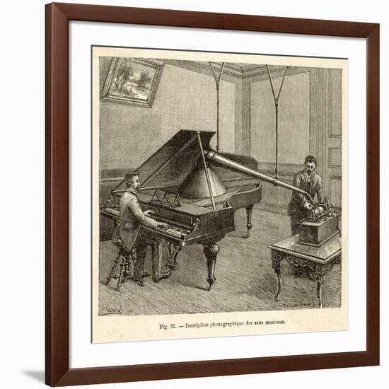 Recording a Man Playing the Piano Using Edison's Improved Model Phonograph-P. Fouche-Framed Photographic Print