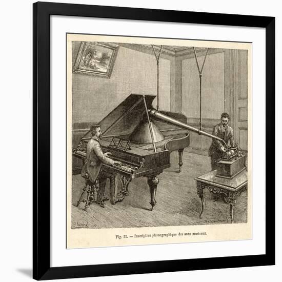 Recording a Man Playing the Piano Using Edison's Improved Model Phonograph-P. Fouche-Framed Photographic Print