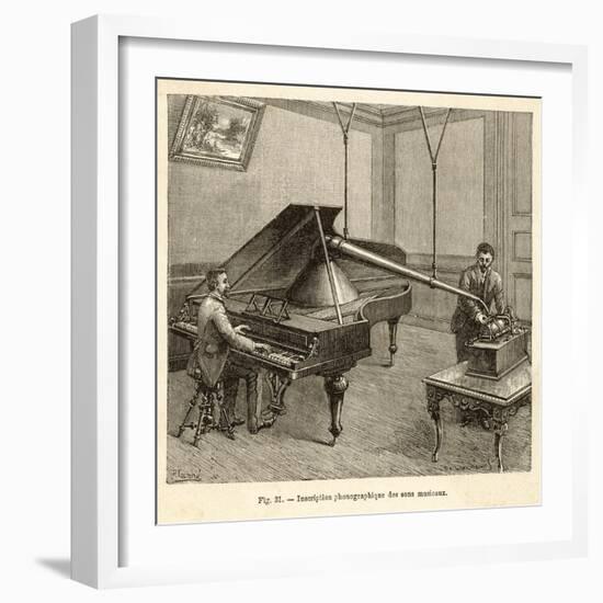 Recording a Man Playing the Piano Using Edison's Improved Model Phonograph-P. Fouche-Framed Photographic Print