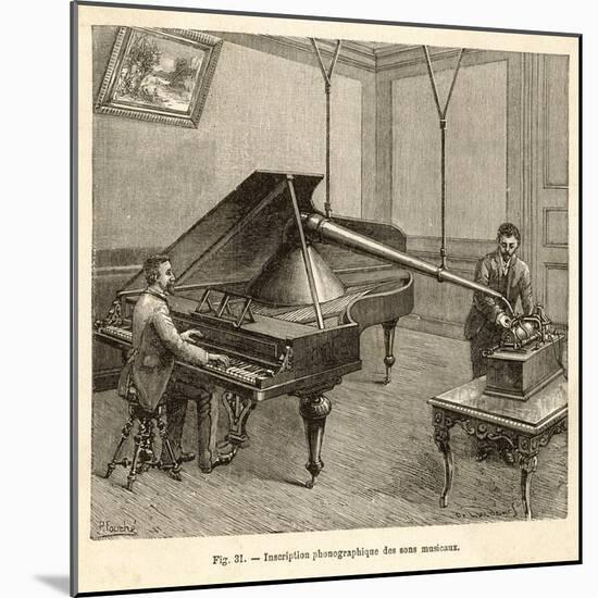 Recording a Man Playing the Piano Using Edison's Improved Model Phonograph-P. Fouche-Mounted Photographic Print