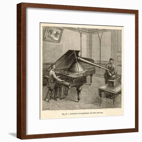 Recording a Man Playing the Piano Using Edison's Improved Model Phonograph-P. Fouche-Framed Photographic Print