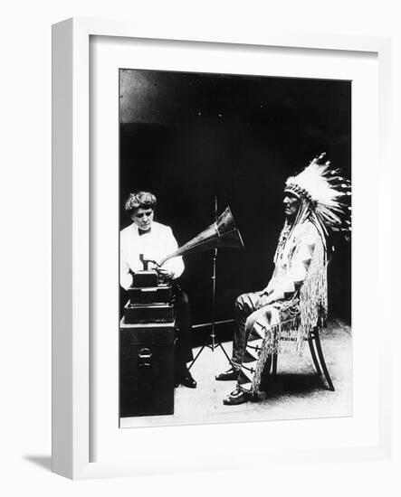 Recording of Indian Voices with a Phonograph-null-Framed Photographic Print