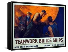 Recruitment Campaign Teamwork Builds Ships , Pub. 1917 (Colour Lithograph)-William Dodge Stevens-Framed Stretched Canvas