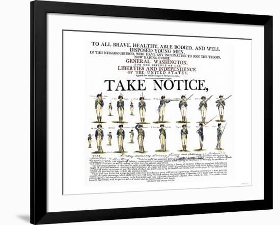 Recruitment Poster for Continental Soldiers to Serve in the American Revolution-null-Framed Giclee Print