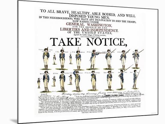 Recruitment Poster for Continental Soldiers to Serve in the American Revolution-null-Mounted Giclee Print