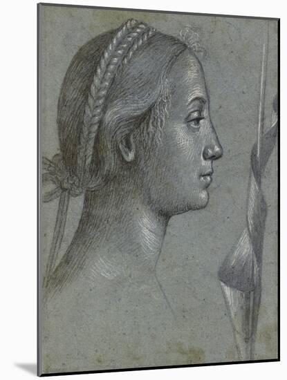 Recto: Head of a Woman with a Pennant Wound Round a Pole (Black Chalk with Brown Wash-Vittore Carpaccio-Mounted Giclee Print