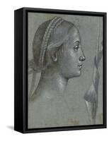 Recto: Head of a Woman with a Pennant Wound Round a Pole (Black Chalk with Brown Wash-Vittore Carpaccio-Framed Stretched Canvas