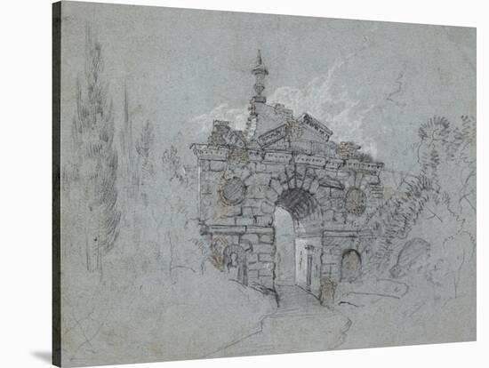 Recto: the Ruined Arch at Kew (Red, Black and White Chalk on Blue Paper)-Richard Wilson-Stretched Canvas