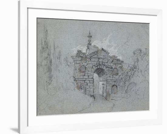 Recto: the Ruined Arch at Kew (Red, Black and White Chalk on Blue Paper)-Richard Wilson-Framed Giclee Print