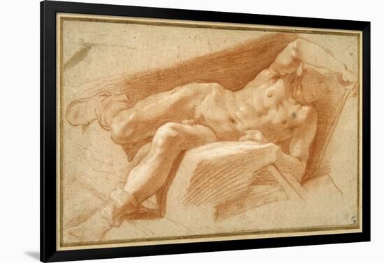 Recumbent Youth Posed Nude, Except for His Hose Pulled Down to His Ankles-Annibale Carracci-Framed Giclee Print