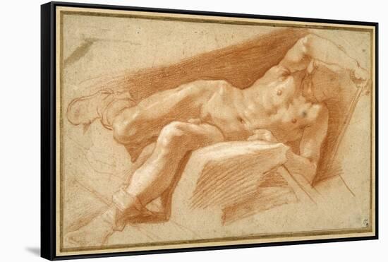 Recumbent Youth Posed Nude, Except for His Hose Pulled Down to His Ankles-Annibale Carracci-Framed Stretched Canvas