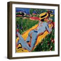 Recycling Blue Nude in a Straw Hat, 1909-Ernst Ludwig Kirchner-Framed Giclee Print