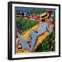 Recycling Blue Nude in a Straw Hat, 1909-Ernst Ludwig Kirchner-Framed Giclee Print