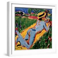 Recycling Blue Nude in a Straw Hat, 1909-Ernst Ludwig Kirchner-Framed Giclee Print