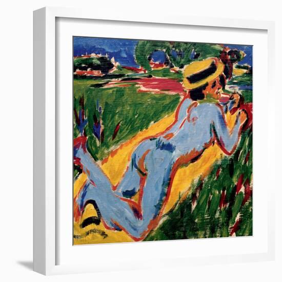 Recycling Blue Nude in a Straw Hat, 1909-Ernst Ludwig Kirchner-Framed Giclee Print