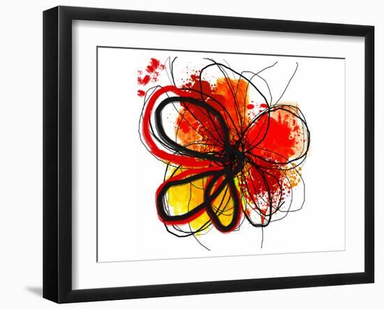 Red Abstract Brush Splash Flower I-Irena Orlov-Framed Art Print