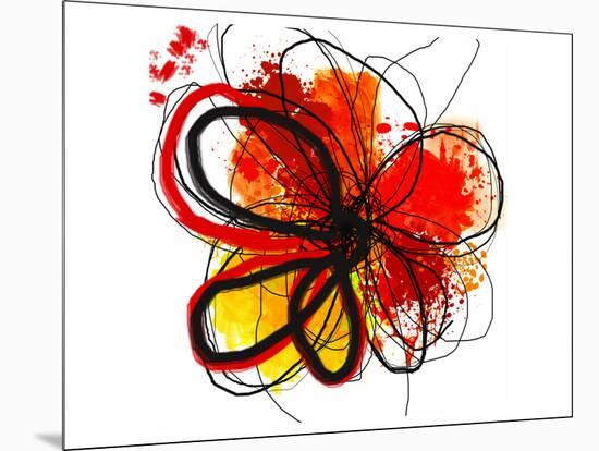 Red Abstract Brush Splash Flower I-Irena Orlov-Mounted Art Print