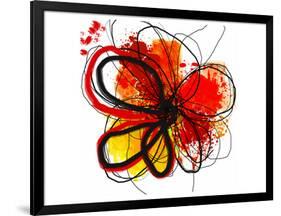 Red Abstract Brush Splash Flower I-Irena Orlov-Framed Art Print