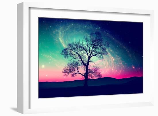 Red Alien Landscape with Alone Tree over the Night Sky with Many Stars - Elements of this Image Are-SSokolov-Framed Photographic Print