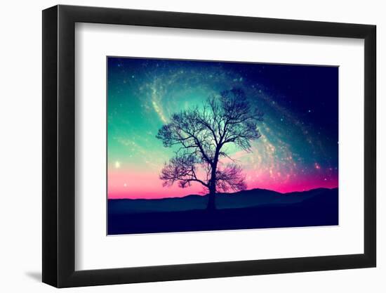 Red Alien Landscape with Alone Tree over the Night Sky with Many Stars - Elements of this Image Are-SSokolov-Framed Photographic Print