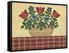 Red and Blue Flowers with Red Tablecloth-Debbie McMaster-Framed Stretched Canvas