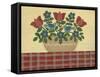 Red and Blue Flowers with Red Tablecloth-Debbie McMaster-Framed Stretched Canvas