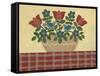 Red and Blue Flowers with Red Tablecloth-Debbie McMaster-Framed Stretched Canvas