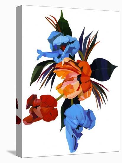 Red and Orange and light blue tulips-Hiroyuki Izutsu-Stretched Canvas