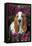 Red and White Basset Hound in Pink Petunias, Geneva, Illinois, USA-Lynn M^ Stone-Framed Stretched Canvas