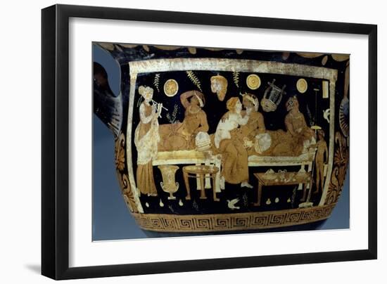 Red and White Figure Calyx Crater: Detail Depicting Banquet Scene, Greek-null-Framed Giclee Print
