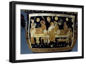 Red and White Figure Calyx Crater: Detail Depicting Banquet Scene, Greek-null-Framed Giclee Print