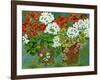 Red and White Geraniums in Pots, 2013-Jennifer Abbott-Framed Giclee Print