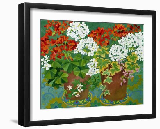 Red and White Geraniums in Pots, 2013-Jennifer Abbott-Framed Giclee Print