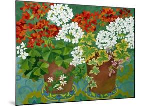 Red and White Geraniums in Pots, 2013-Jennifer Abbott-Mounted Giclee Print