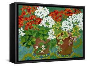 Red and White Geraniums in Pots, 2013-Jennifer Abbott-Framed Stretched Canvas