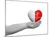 Red and White Human Heart Sign or Symbol with Pulse Held in Human Man or Woman Hands-bestdesign36-Mounted Photographic Print