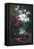 Red and White Roses-Frans Mortelmans-Framed Stretched Canvas