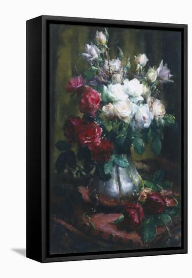 Red and White Roses-Frans Mortelmans-Framed Stretched Canvas