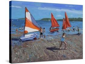 Red and White Sails, Abersoch-Andrew Macara-Stretched Canvas