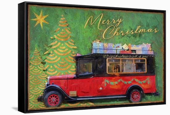 Red Antique Christmas Car-Cora Niele-Framed Stretched Canvas