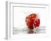 Red Apple with Splashing Water-Michael Löffler-Framed Photographic Print