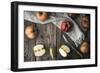 Red Apples and Apple Halves on a Wooden Table Horizontal-Denis Karpenkov-Framed Photographic Print