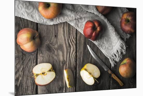 Red Apples and Apple Halves on a Wooden Table Horizontal-Denis Karpenkov-Mounted Premium Photographic Print