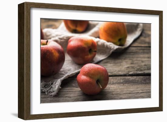 Red Apples and Towel on the Old Boards Horizontal-Denis Karpenkov-Framed Photographic Print