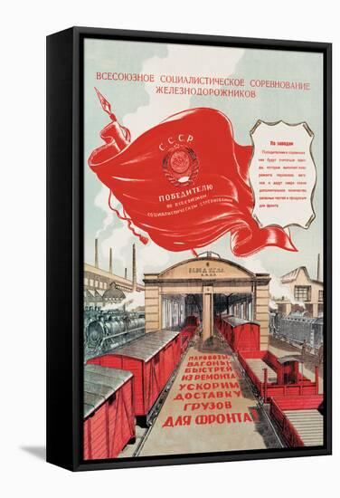 Red Banner Railyard-null-Framed Stretched Canvas