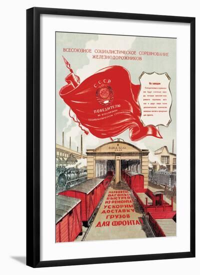 Red Banner Railyard-null-Framed Art Print