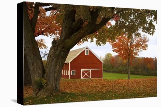 Red Barn Along a Country Road-Don Schwartz-Stretched Canvas