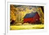 Red Barn and Autumn Foliage, Kent, Connecticut.-Sabine Jacobs-Framed Photographic Print