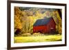 Red Barn and Autumn Foliage, Kent, Connecticut.-Sabine Jacobs-Framed Photographic Print