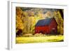 Red Barn and Autumn Foliage, Kent, Connecticut.-Sabine Jacobs-Framed Photographic Print